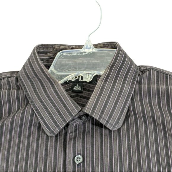 Apt. 9 Large 100% Cotton Brown Striped Long Sleeve Dress Shirt 37g - Picture 3 of 6